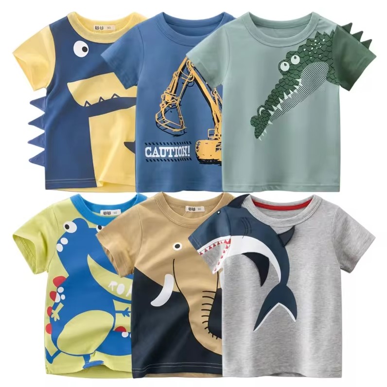 Boys Brown Dino And Blue Animal Printed Shirts