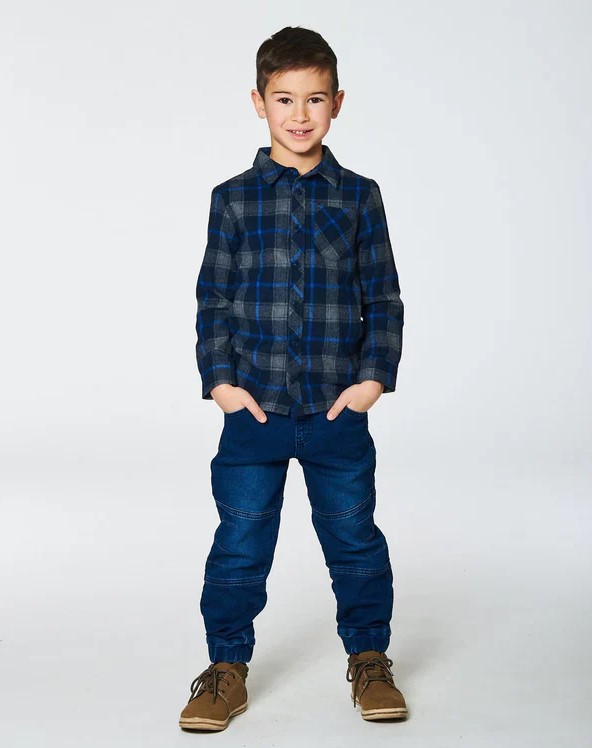 Kids Royal Blue And Black Flannel Shirts