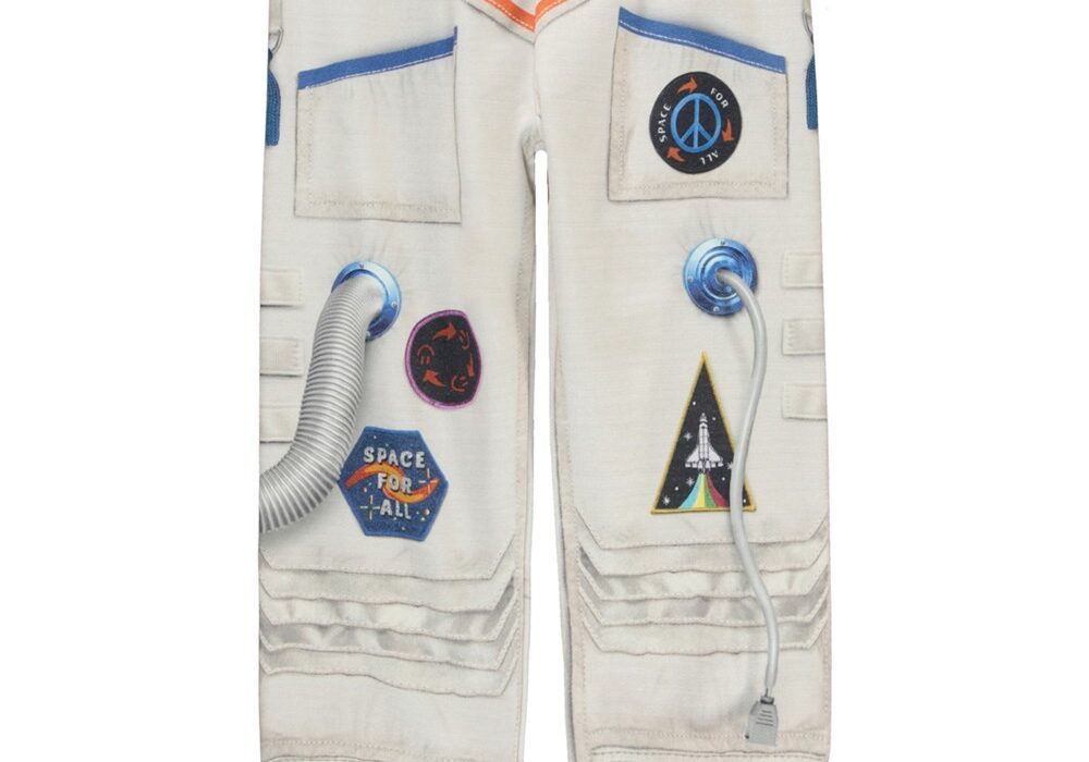 Astronaut Prints: Kids Blue Astronaut Printed Denim Shorts