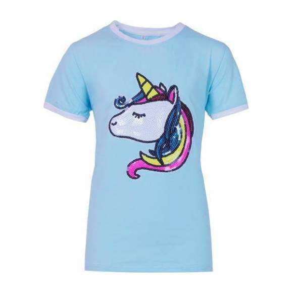 Blue Sequin Unicorn Ringer T-Shirt: Dazzle in Style